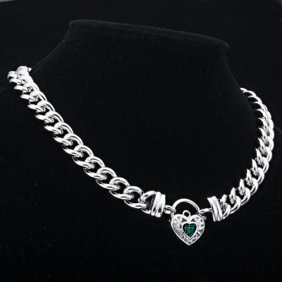 925 Sterling Silver Plated 12mm Euro Chain Necklace with a Green Filigree Locket - USA Made