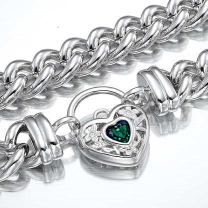 925 Sterling Silver Plated 12mm Euro Chain Necklace with a Green Filigree Locket - USA Made