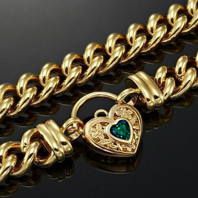 18ct Heavy Yellow Gold Plated 12mm Euro Chain Necklace with a Green Filigree Locket - USA Made