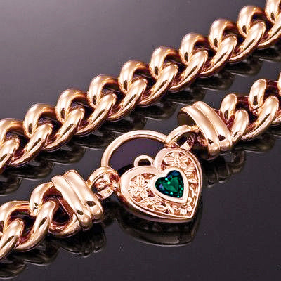 18ct Heavy Rose Gold Plated 12mm Euro Chain Necklace with a Green Filigree Locket - USA Made