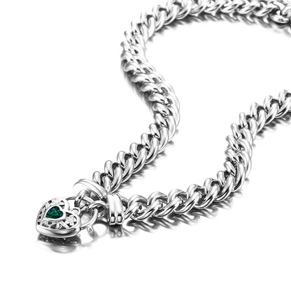925 Sterling Silver Plated 12mm Euro Chain Necklace with a Green Filigree Locket - USA Made