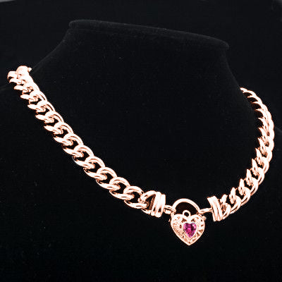 18ct Heavy Rose Gold Plated 12mm Euro Chain Necklace with a Pink Filigree Locket - USA Made