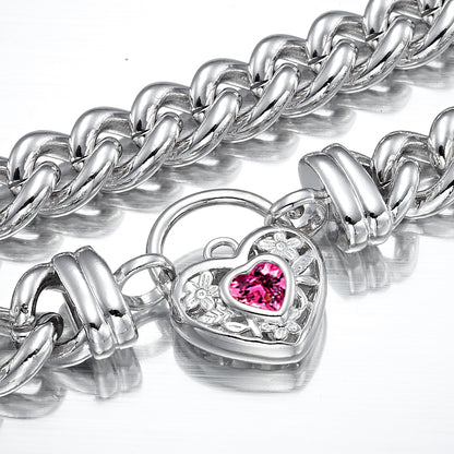 925 Sterling Silver Plated 12mm Euro Chain Necklace with a Pink Filigree Locket - USA Made