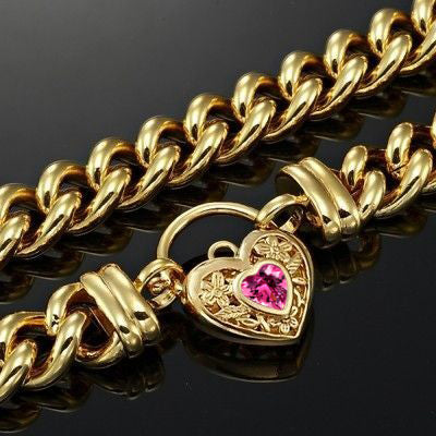 18ct Heavy Yellow Gold Plated 12mm Euro Chain Necklace with a Pink Filigree Locket - USA Made