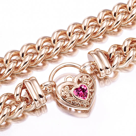 18ct Heavy Rose Gold Plated 12mm Euro Chain Necklace with a Pink Filigree Locket - USA Made