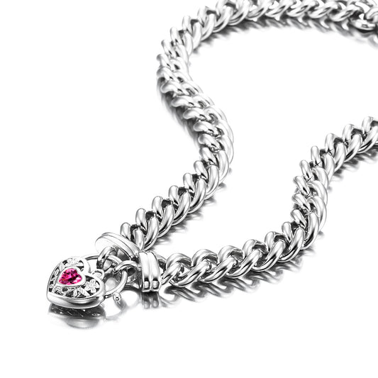 925 Sterling Silver Plated Euro Chain Necklace with a Pink Filigree Locket - USA Made