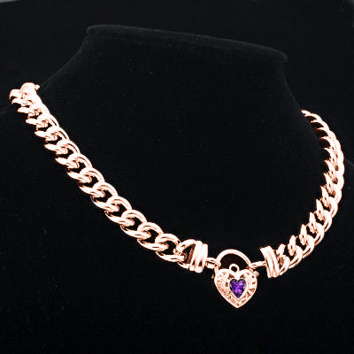 18ct Heavy Rose Gold Plated 12mm Euro Chain Necklace with a Purple Filigree Locket - USA Made