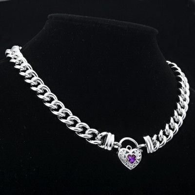 925 Sterling Silver Plated 12mm Euro Chain Necklace with a Purple Filigree Locket - USA Made