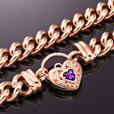 18ct Heavy Rose Gold Plated 12mm Euro Chain Necklace with a Purple Filigree Locket - USA Made