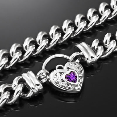 925 Sterling Silver Plated 12mm Euro Chain Necklace with a Purple Filigree Locket - USA Made