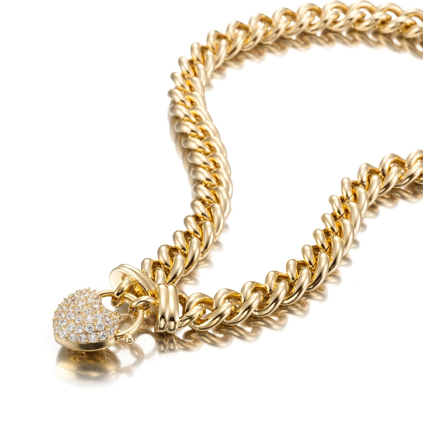 18ct Heavy Yellow Gold Plated Euro Chain Necklace Featuring a Simulated Diamond Locket - USA Made