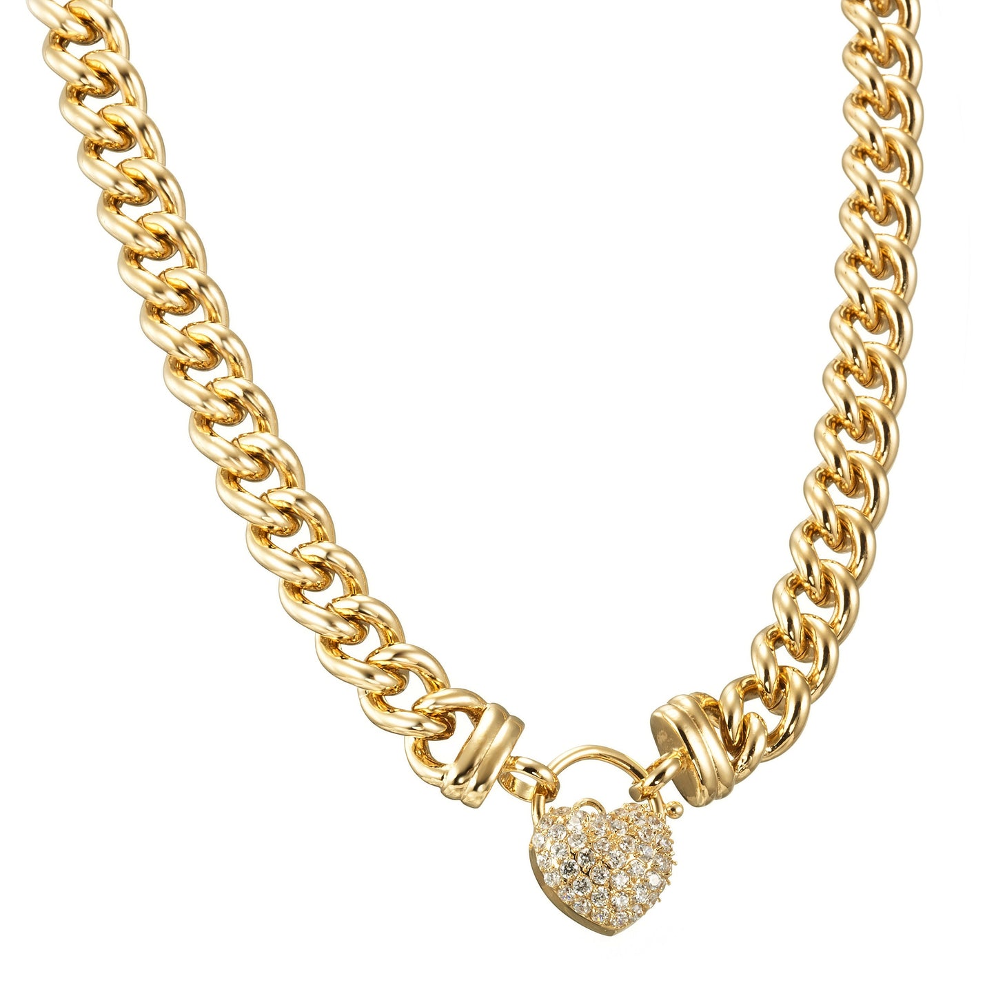 18ct Heavy Yellow Gold Plated Euro Chain Necklace Featuring a Simulated Diamond Locket - USA Made