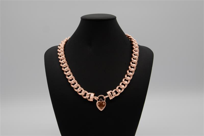 18ct Heavy Rose Gold Plated 12mm Euro Chain Necklace with a Small Plain Heart Locket - USA Made