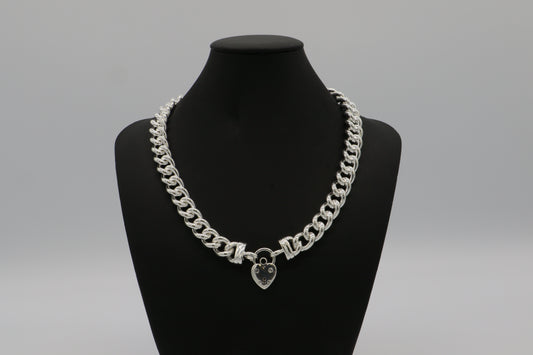 925 Sterling Silver Plated 12mm Euro Chain Necklace with a Small Plain Heart Locket - USA Made