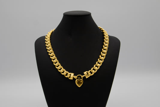 18ct Heavy Yellow Gold Plated 12mm Euro Chain Necklace with a Small Plain Heart Locket - USA Made
