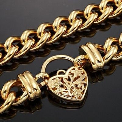 18ct Heavy Yellow Gold Plated Euro Chain Necklace with a Filigree Locket - USA Made