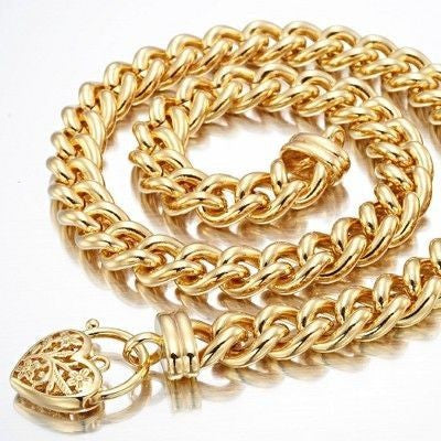 18ct Heavy Yellow Gold Plated Euro Chain Necklace with a Filigree Locket - USA Made