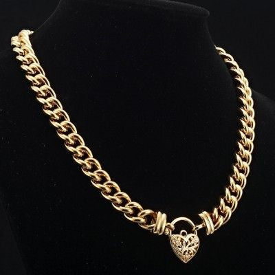 18ct Heavy Yellow Gold Plated Euro Chain Necklace with a Filigree Locket - USA Made