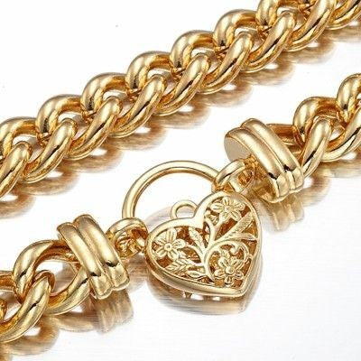 18ct Heavy Yellow Gold Plated Euro Chain Necklace with a Filigree Locket - USA Made