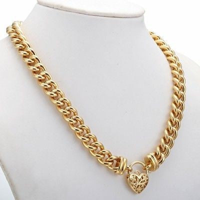 18ct Heavy Yellow Gold Plated Euro Chain Necklace with a Filigree Locket - USA Made