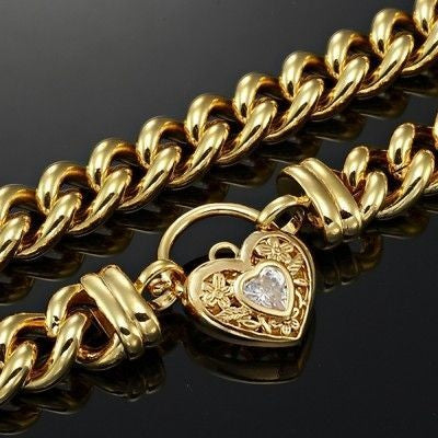 18ct Heavy Yellow Gold Plated Euro Chain Necklace with a Filigree Locket Featuring a Simulated Diamond - USA Made