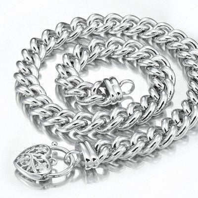 925 Sterling Silver Plated 12mm Euro Chain Necklace with a Filigree Locket - USA Made