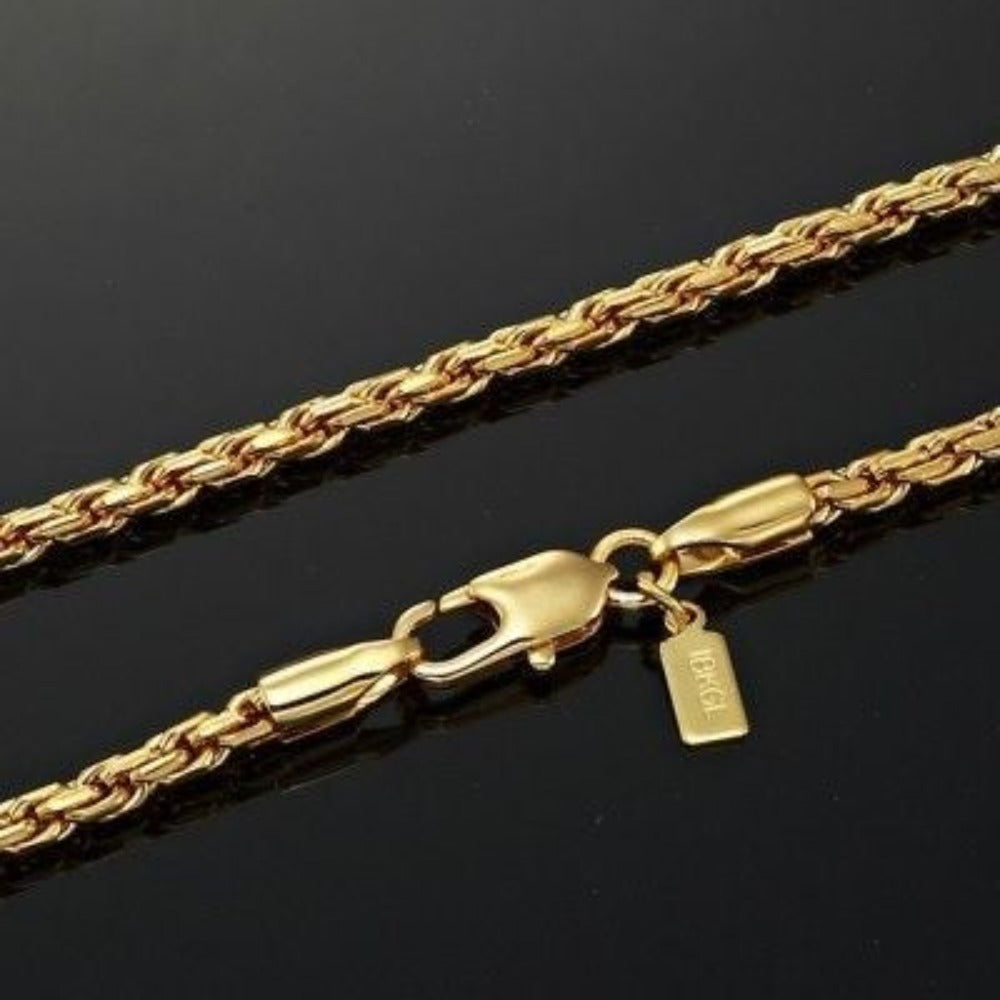 18ct Heavy Yellow Gold Plated Rope Chain Necklace - USA Made