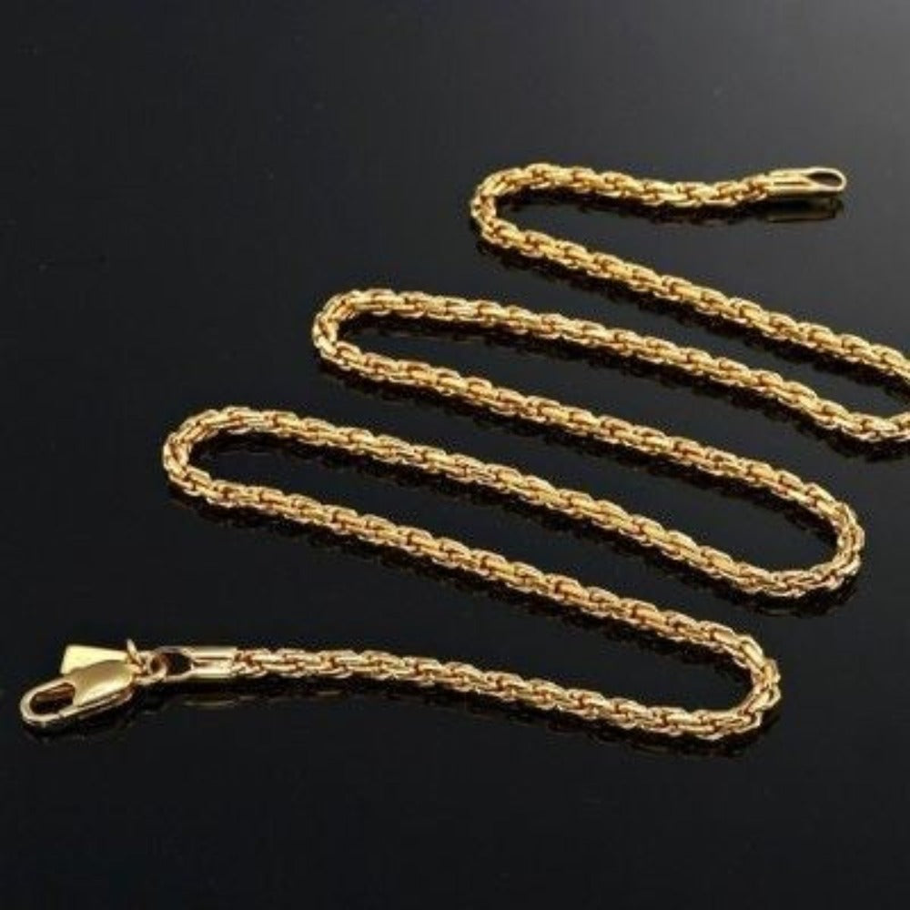 18ct Heavy Yellow Gold Plated Rope Chain Necklace - USA Made