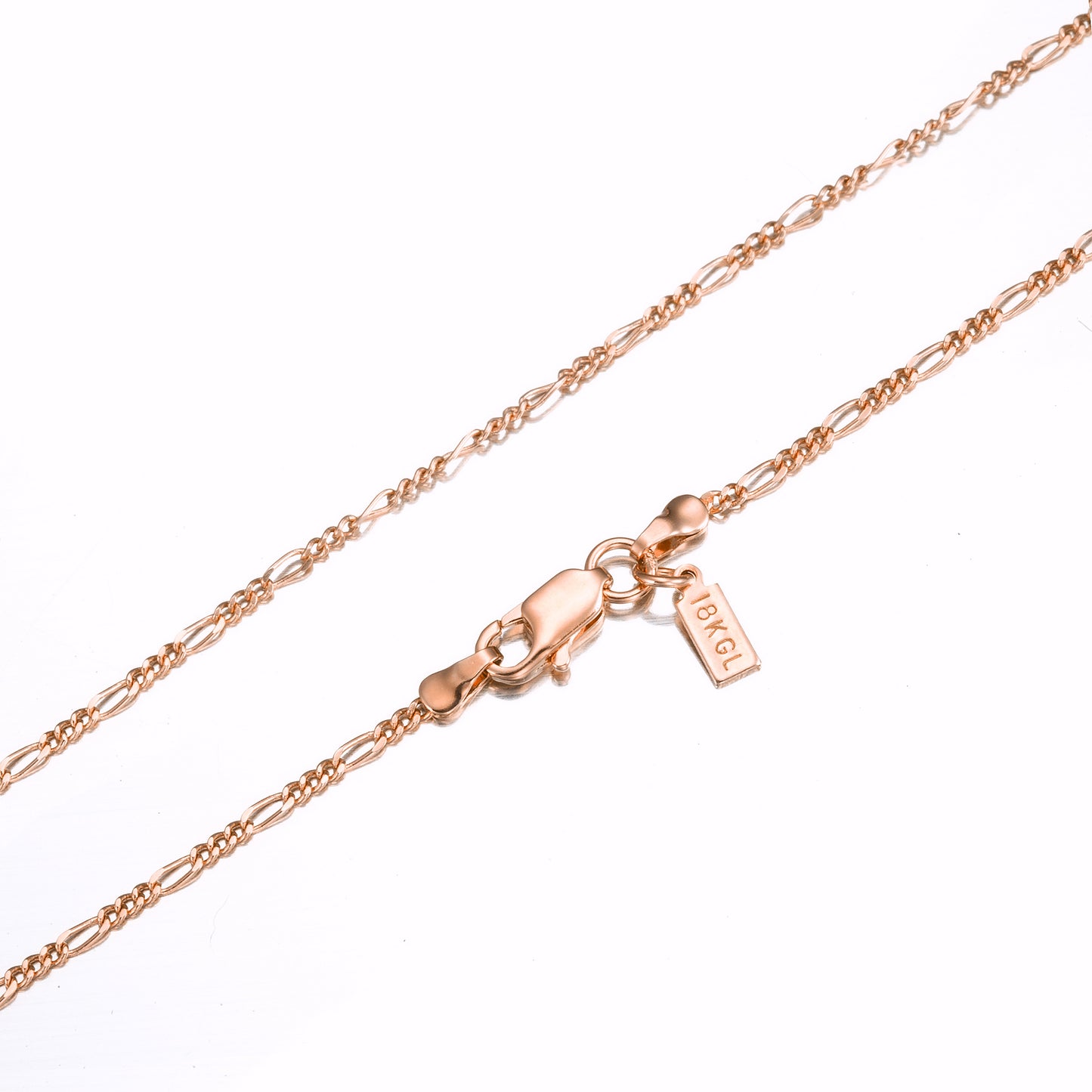 18ct Heavy Rose Gold Plated Fine Figaro Chain Necklace - USA Made