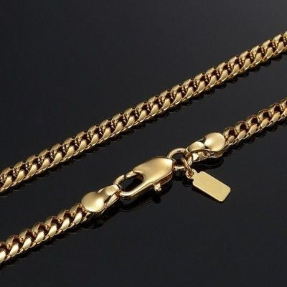 18ct Heavy Yellow Gold Plated Curb Chain Necklace with Lobster Clasp - USA Made