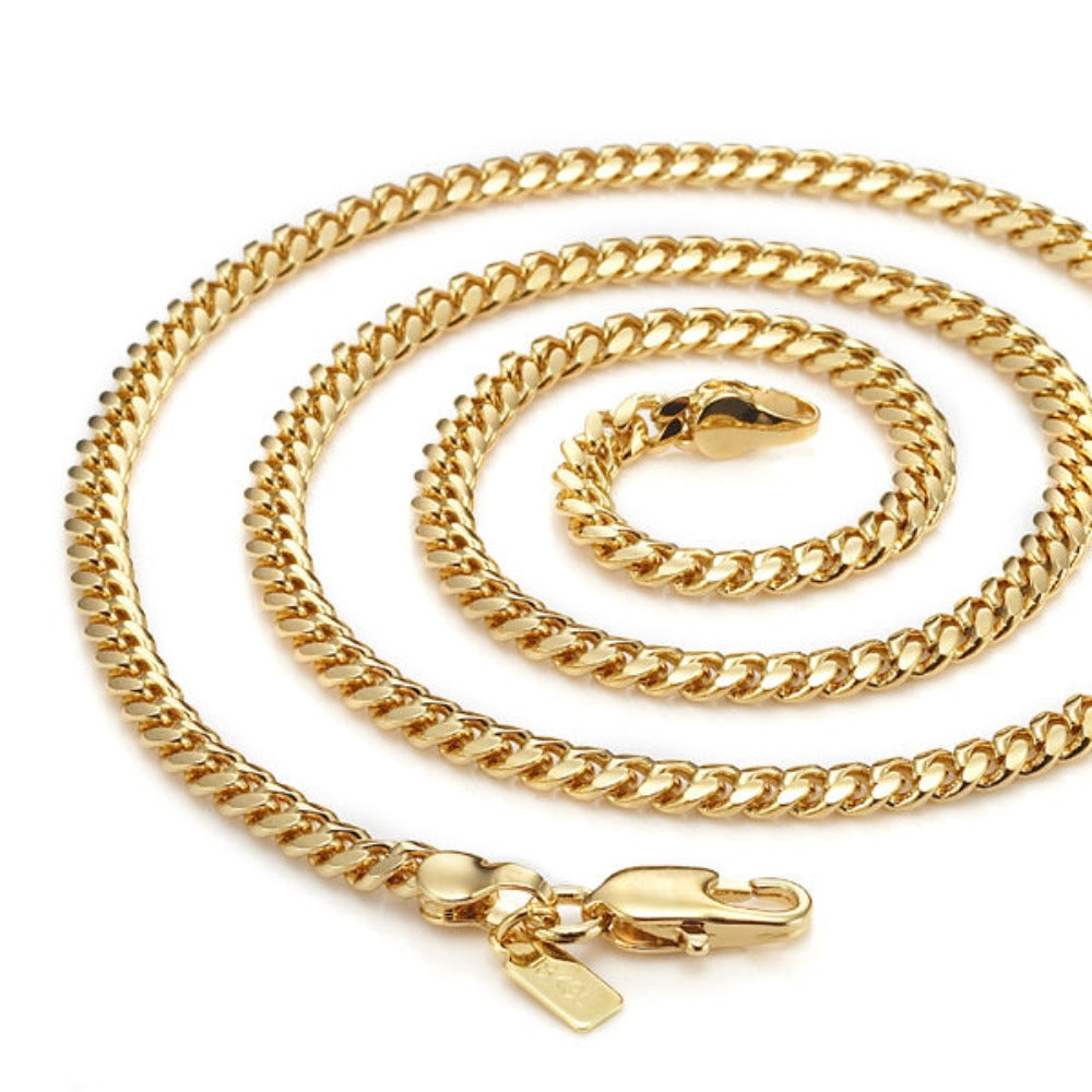 18ct Heavy Yellow Gold Plated Curb Chain Necklace with Lobster Clasp - USA Made