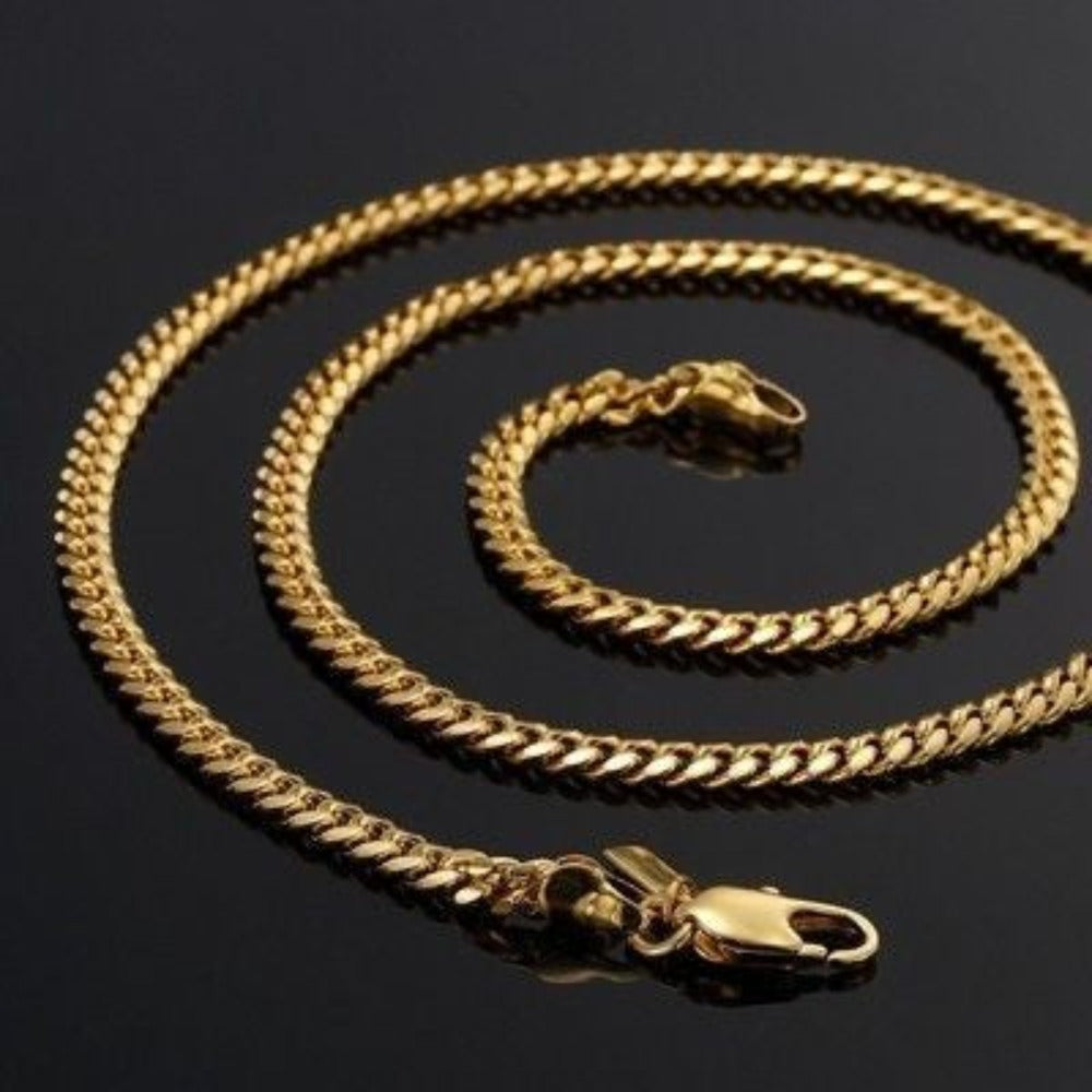 18ct Heavy Yellow Gold Plated Curb Chain Necklace with Lobster Clasp - USA Made