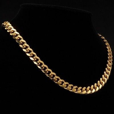 18ct Heavy Yellow Gold Plated 9mm Curb Chain Necklace with Lobster Clasp - USA Made