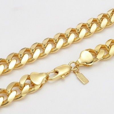 18ct Heavy Yellow Gold Plated 9mm Curb Chain Necklace with Lobster Clasp - USA Made