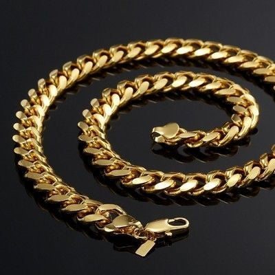 18ct Heavy Yellow Gold Plated 9mm Curb Chain Necklace with Lobster Clasp - USA Made