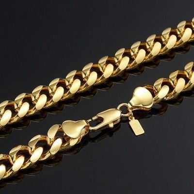 18ct Heavy Yellow Gold Plated 9mm Curb Chain Necklace with Lobster Clasp - USA Made