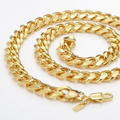 18ct Heavy Yellow Gold Plated 9mm Curb Chain Necklace with Lobster Clasp - USA Made