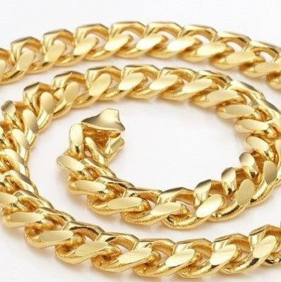 18ct Heavy Yellow Gold Plated 9mm Curb Chain Necklace with Lobster Clasp - USA Made