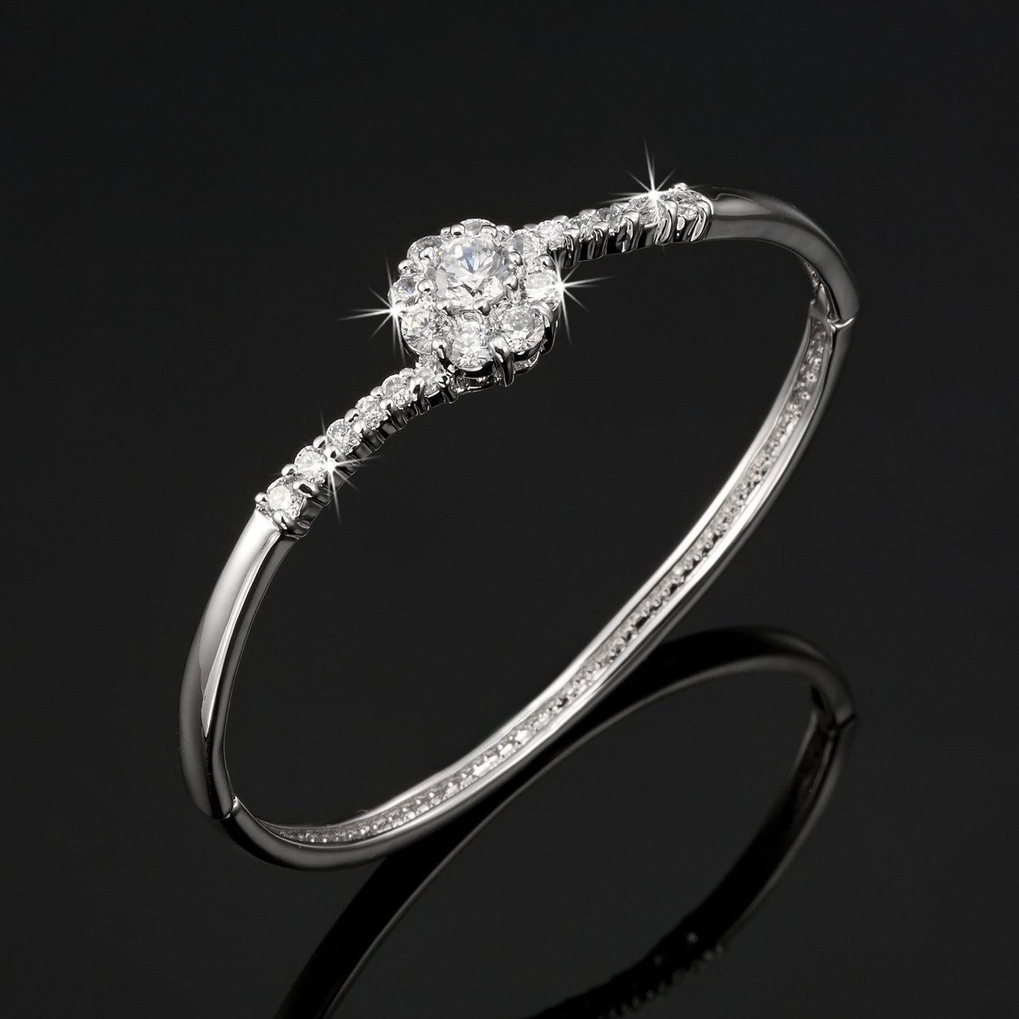 925 Sterling Silver Plated Bangle Featuring 21 Crystals by Swarovski