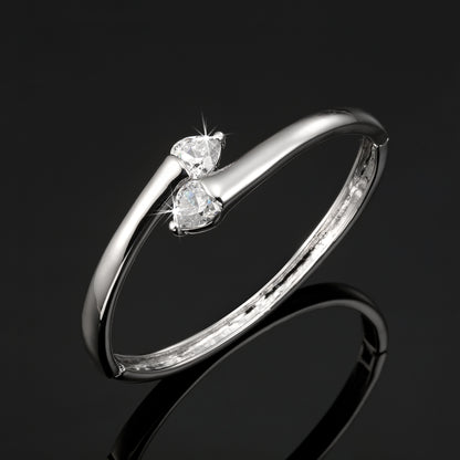 925 Sterling Silver LAYERED Bangle Featuring 2 Crystals by Swarovski®