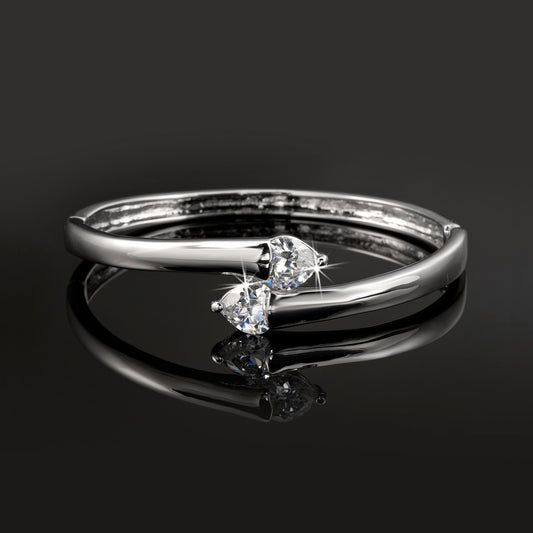 925 Sterling Silver LAYERED Bangle Featuring 2 Crystals by Swarovski®