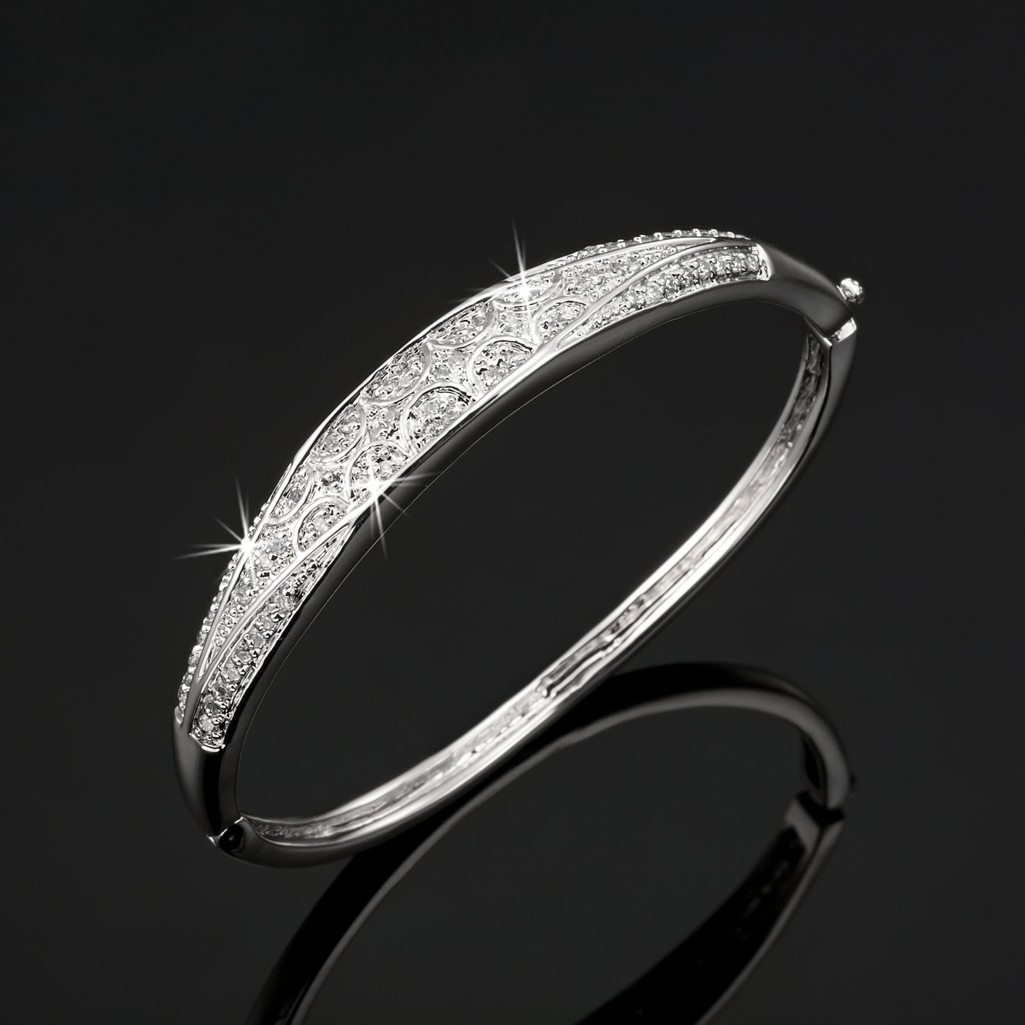 925 Sterling Silver LAYERED Bangle Featuring 63 Crystals by Swarovski®