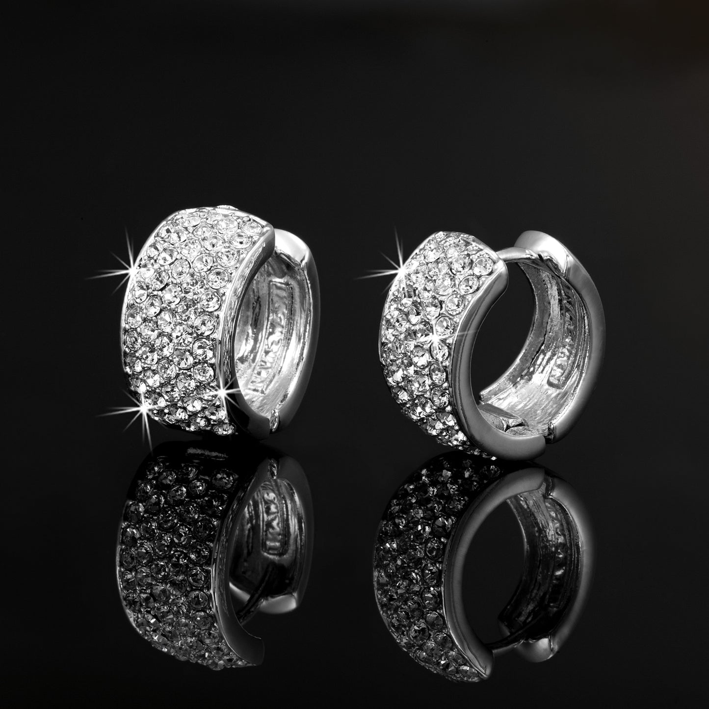 925 Sterling Silver Plated Huggie Earrings Featuring 106 Crystals by Swarovski®