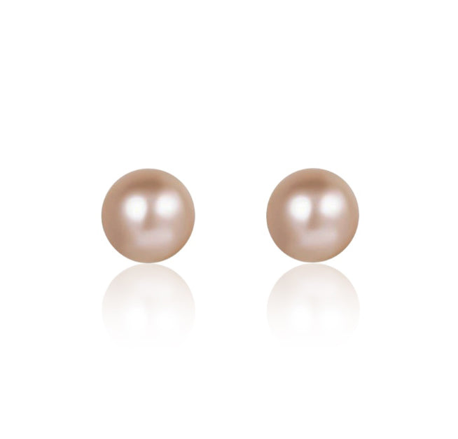 Designer Round Pearl Stud Earrings in White, Purple and Pink