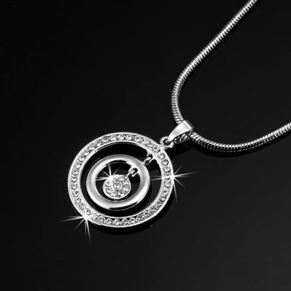 925 Sterling Silver Plated Double Circle Pendant Necklace Featuring Crystals by Swarovski®