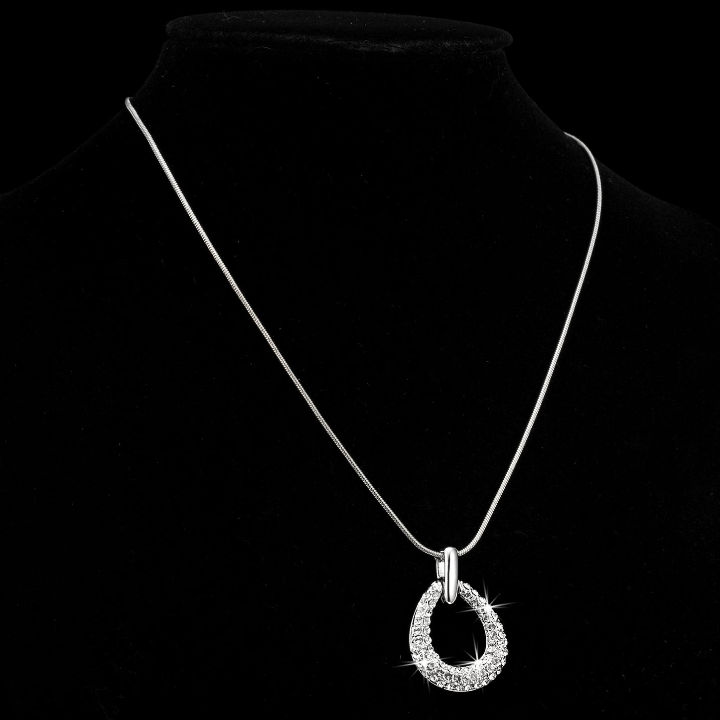 Solid 925 Sterling Silver Teardrop Pendant Necklace Featuring Stunning Crystals by Swarovski®