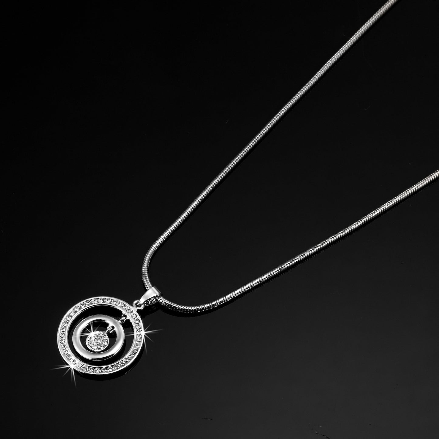 925 Sterling Silver Plated Double Circle Pendant Necklace Featuring Crystals by Swarovski®