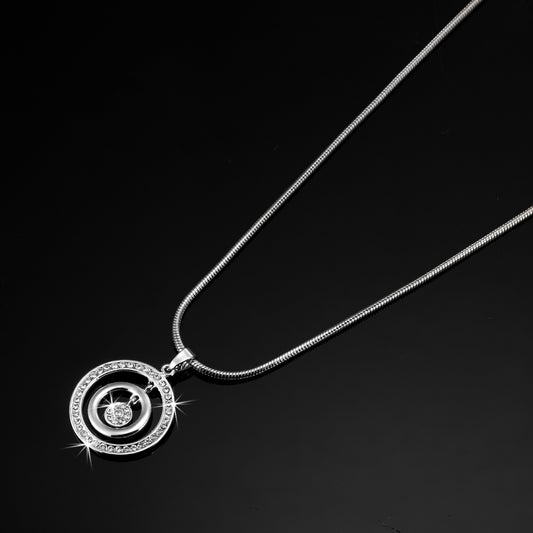 925 Sterling Silver Plated Double Circle Pendant Necklace Featuring Crystals by Swarovski®