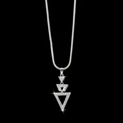 Solid 925 Sterling Silver Plated Triangle Pendant Necklace Featuring 40 Crystals by Swarovski®