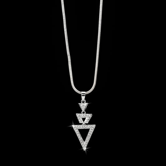 Solid 925 Sterling Silver Plated Triangle Pendant Necklace Featuring 40 Crystals by Swarovski®